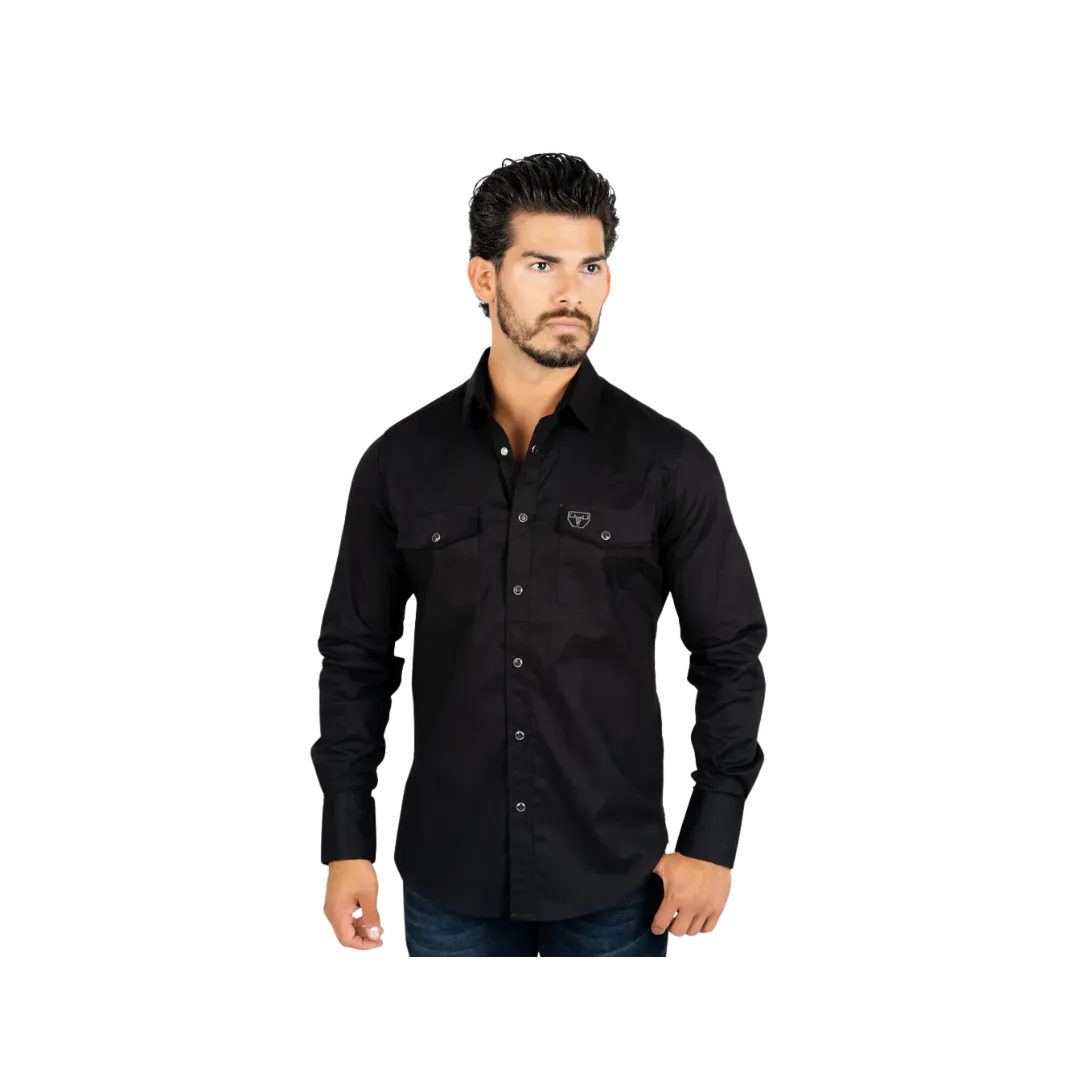 Platini Men's Western Snap Solid Dress Black Shirt