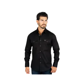 Platini Men's Western Snap Solid Dress Black Shirt