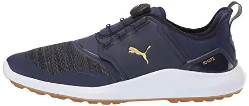 Puma Golf Men's Ignite Nxt Disc Golf Shoe Peacoat Team Gold-Puma White, 13 M US
