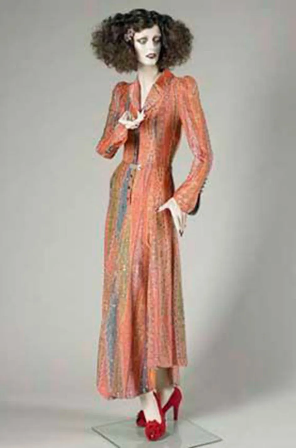 Rare 1973 Bill Gibb Museum Documented Metallic Green Lurex Skirt Top and Jacket Set