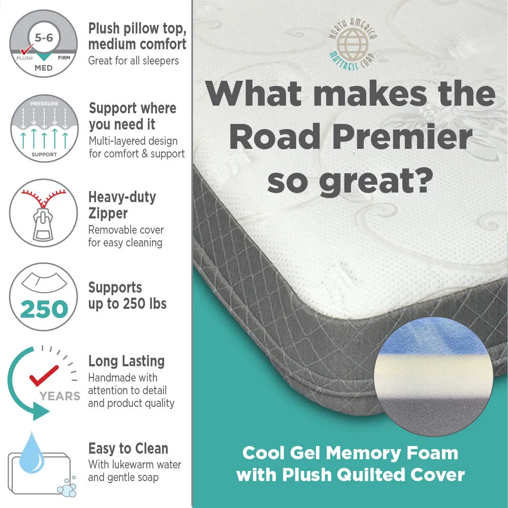 Road Premier Cool Gel Memory Foam Truck Mattress with Plush Quilted Cover