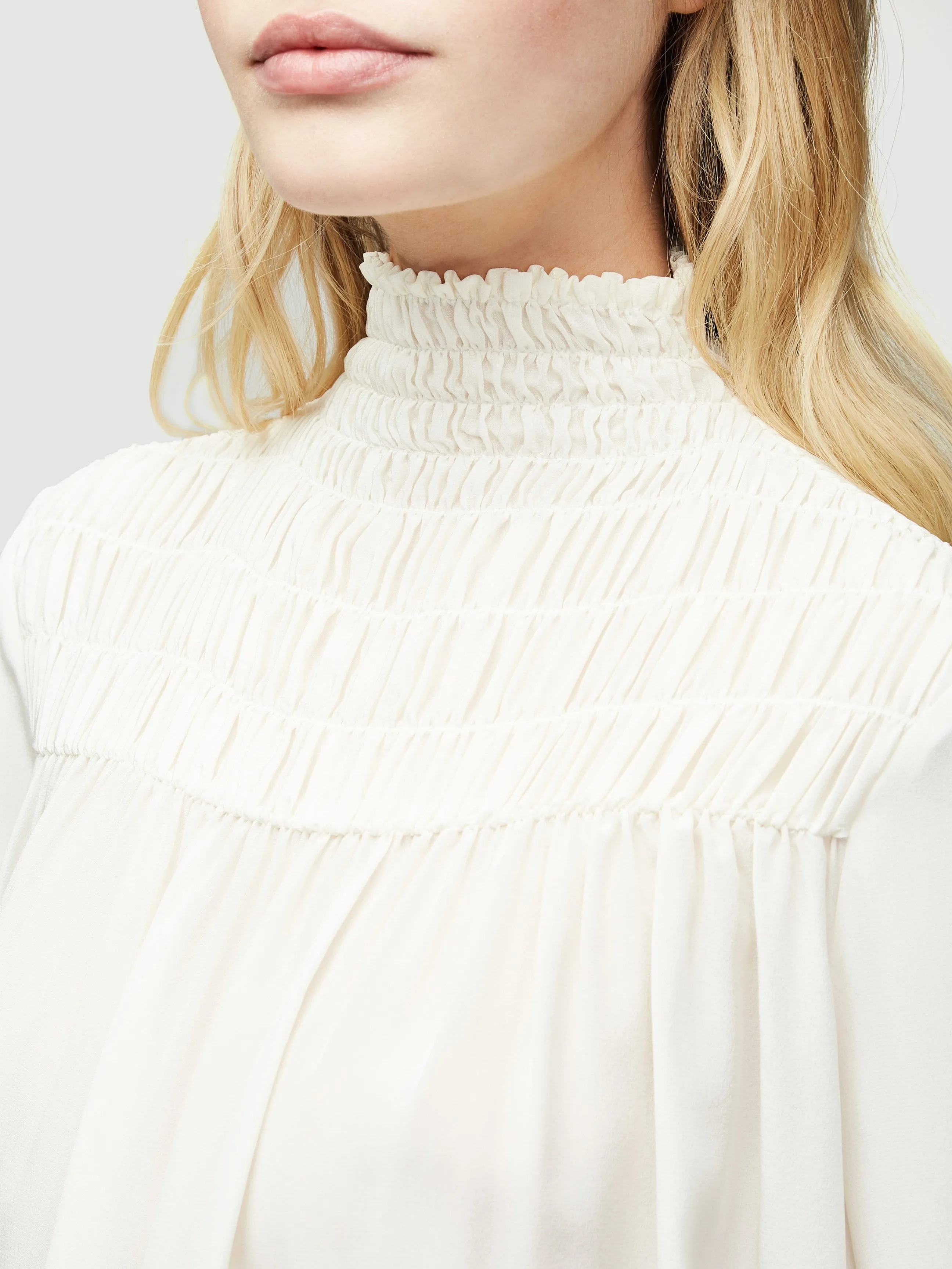 Silk Smocked 3/4 Sleeve Blouse -- Off White