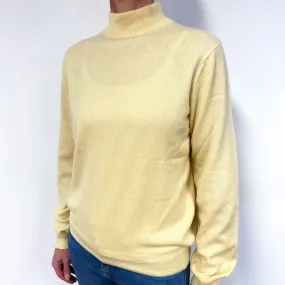 Soft Primrose Yellow Cashmere Polo Neck Jumper Medium