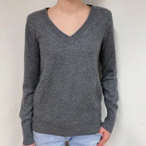 Steel Grey Cashmere V-Neck Jumper Extra Small