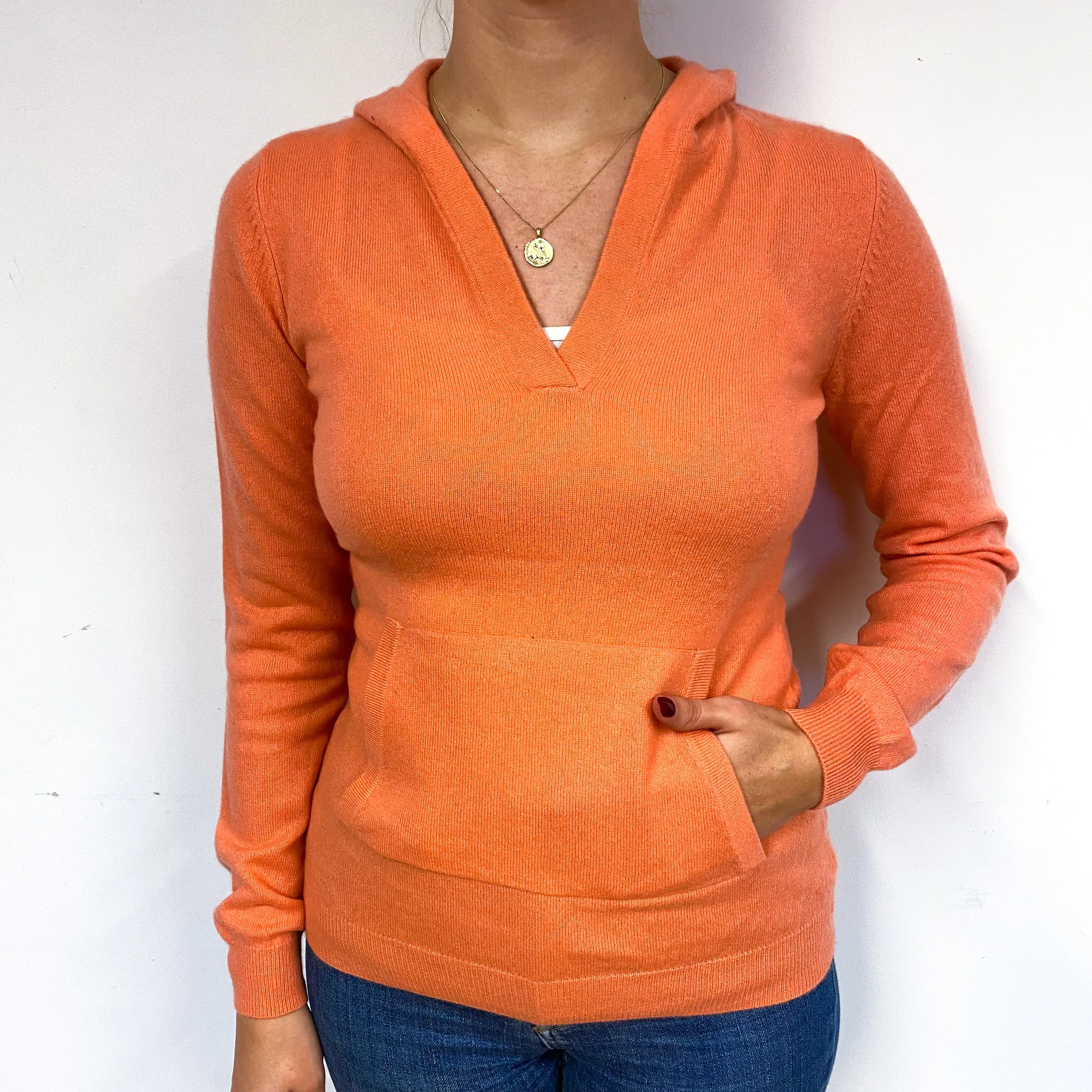 Sunset Orange Cashmere Hoodie Jumper Small