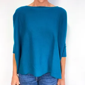Teal Blue 3/4 Sleeve Cashmere Boat Neck Jumper Medium